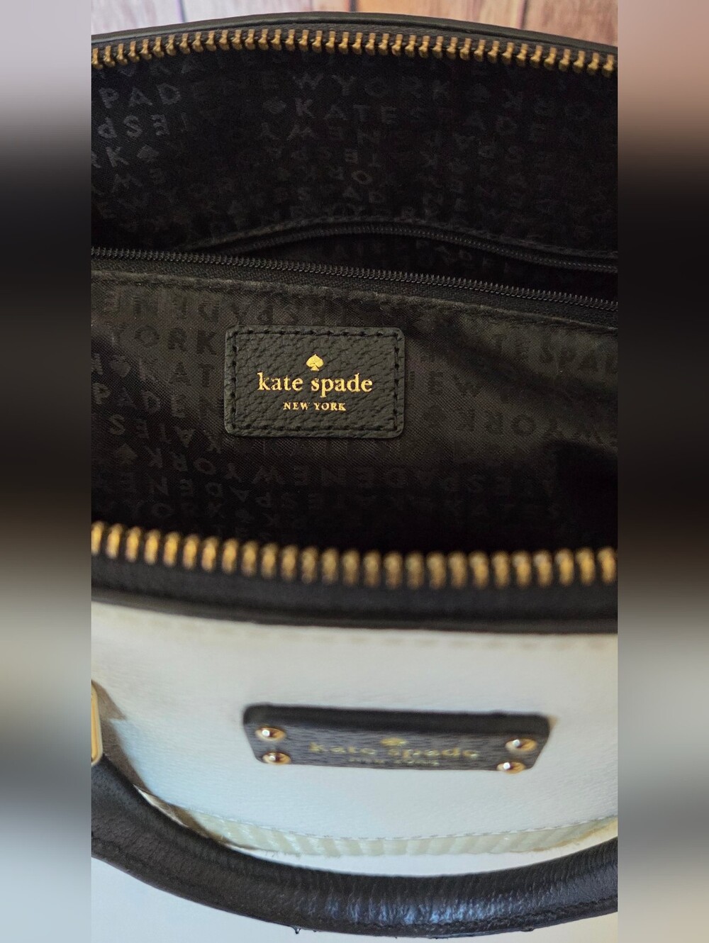 kate spade Cream & Black Dome Satchel with Woven Base - Picture 12 of 16